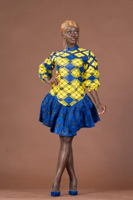 Ana Ankara Mini Dress | Yellow and Blue African Print