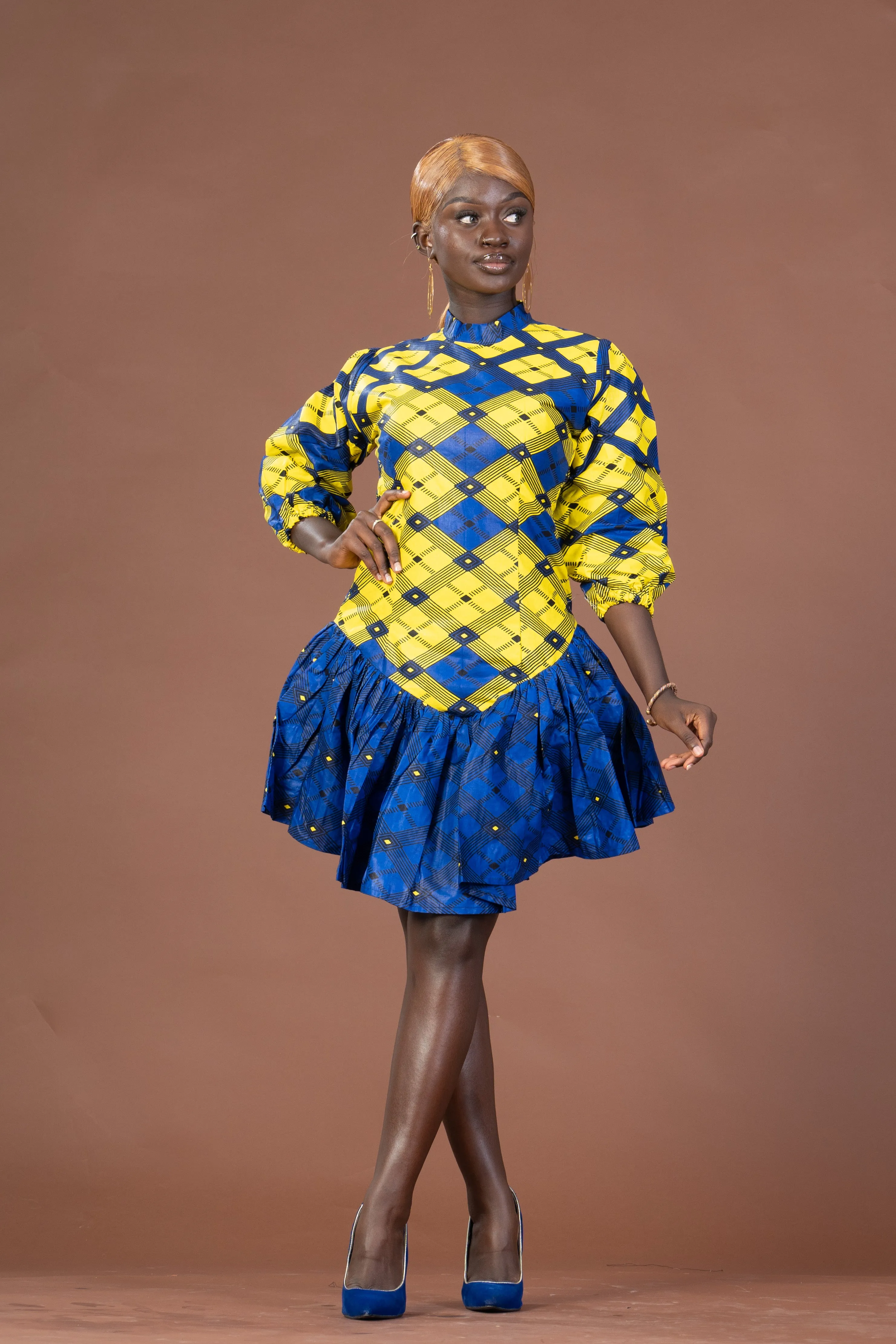 Ana Ankara Mini Dress | Yellow and Blue African Print