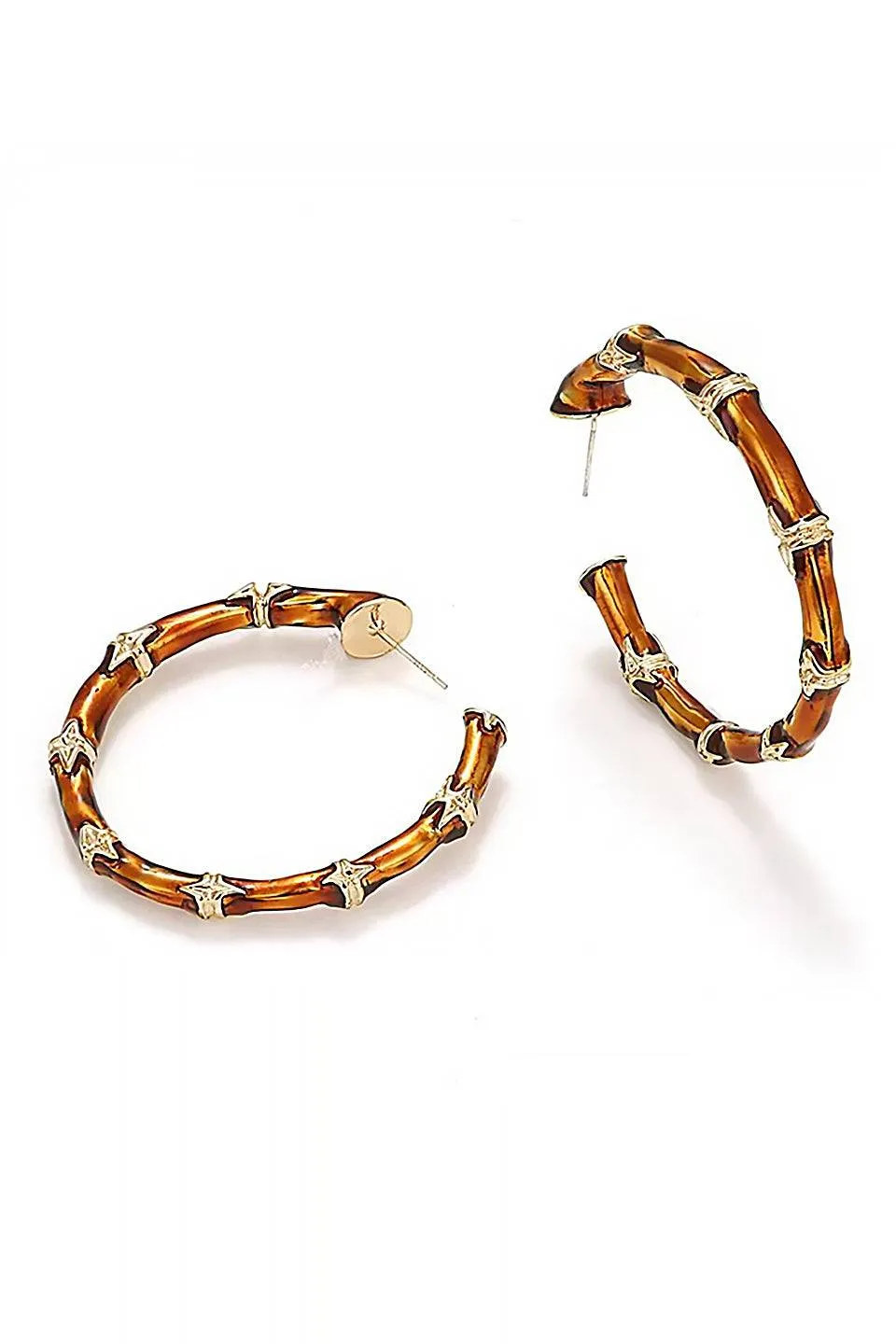 Curveins Stylish Round Bamboo-Style Gold Earrings