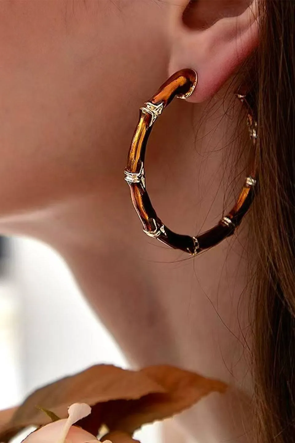 Curveins Stylish Round Bamboo-Style Gold Earrings
