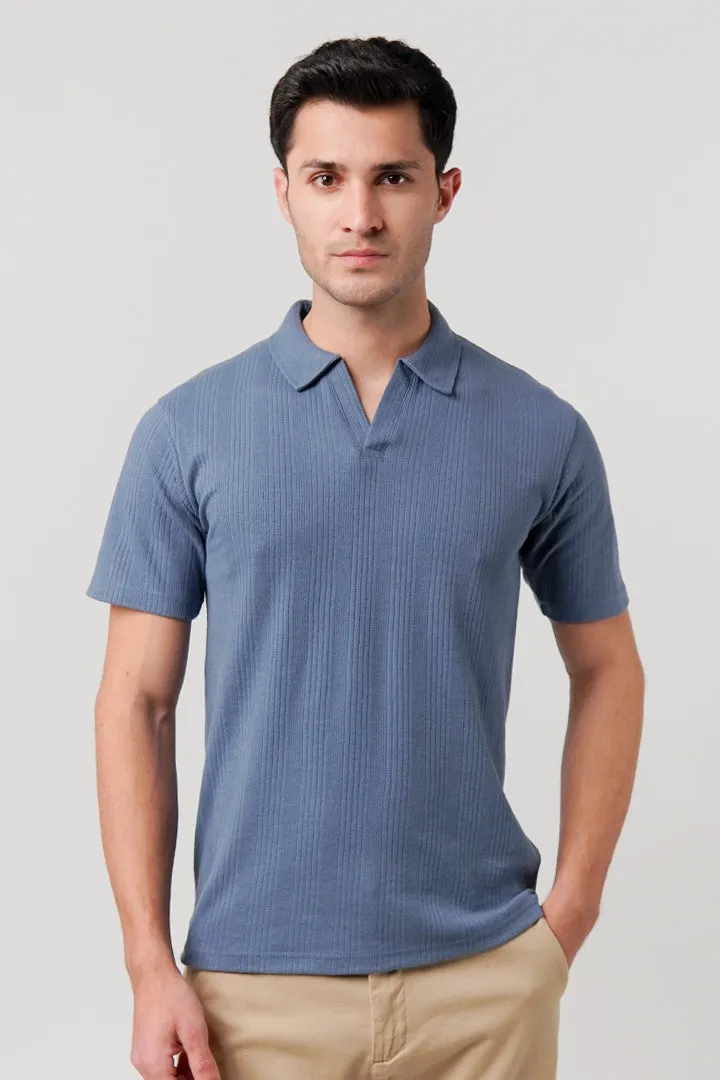 Drop Needle Polo Shirt - Steel Blue