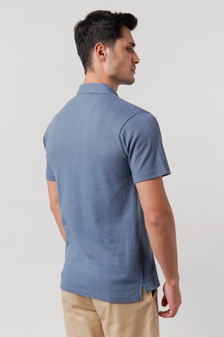 Drop Needle Polo Shirt - Steel Blue