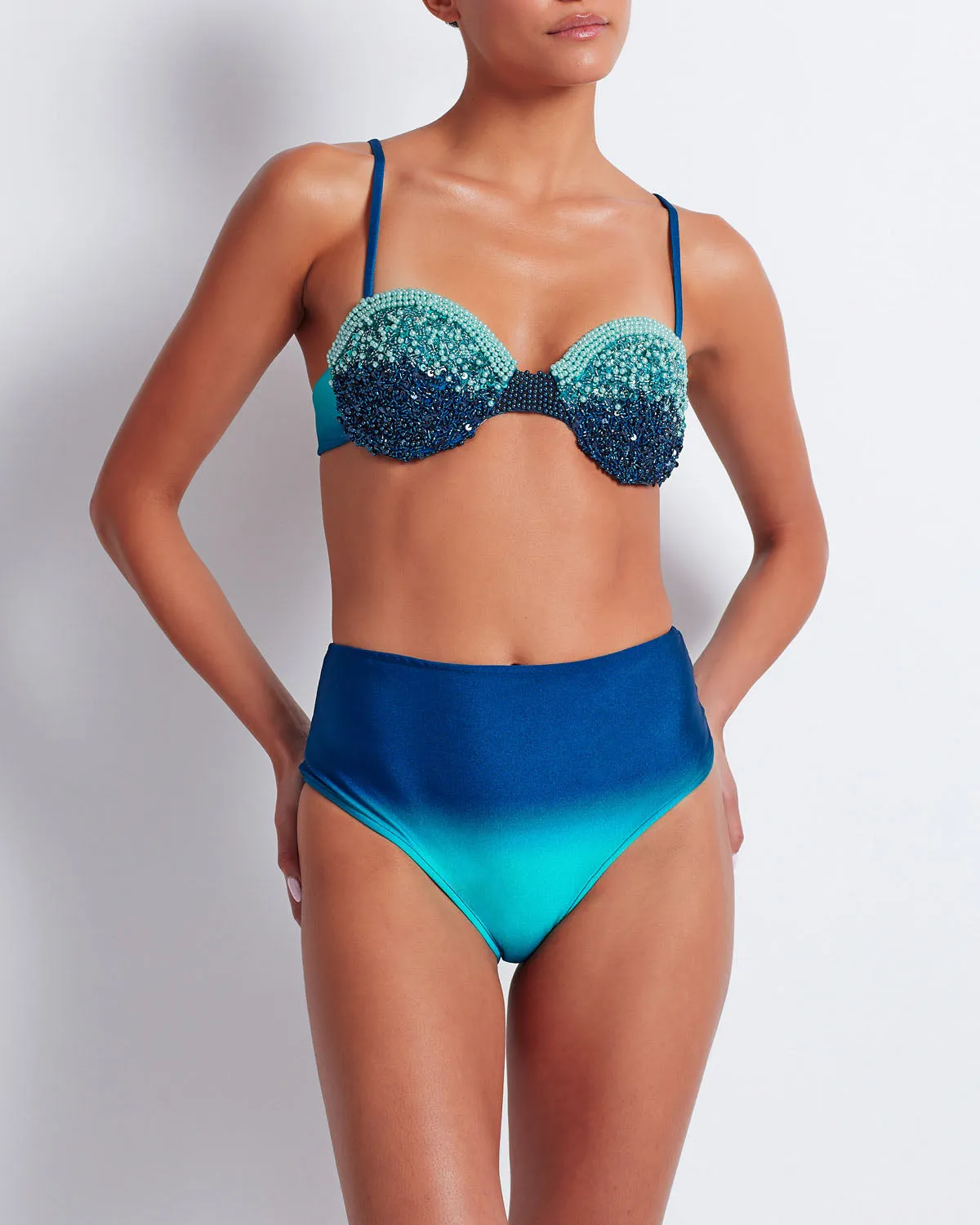 HAND-BEADED OMBRE BIKINI TOP