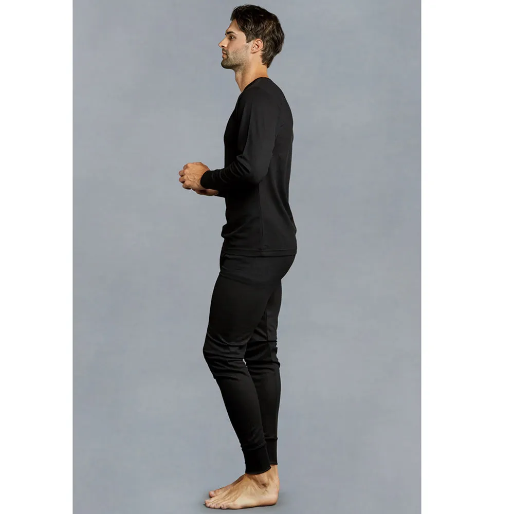 Mens Thermal Underwear Set Knocker Long Sleeve Pajamas Pants Sleep Black Size XL
