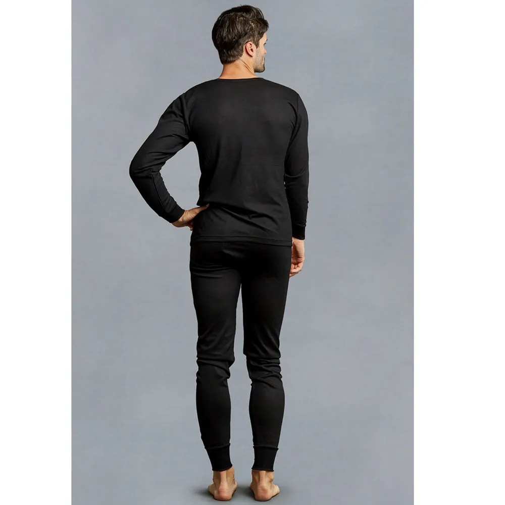 Mens Thermal Underwear Set Knocker Long Sleeve Pajamas Pants Sleep Black Size XL
