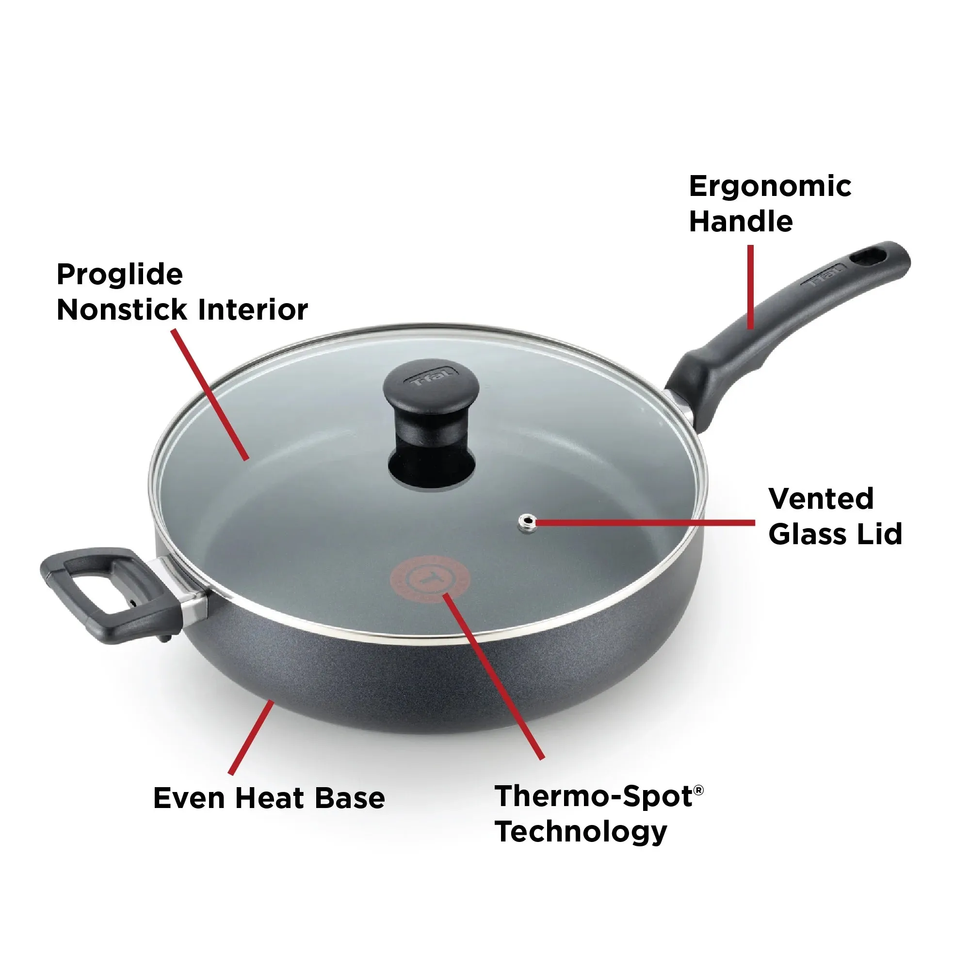 T-fal Kitchen Solutions Cookware, 5 Quart Non-Stick Jumbo Cooker With Lid, Black